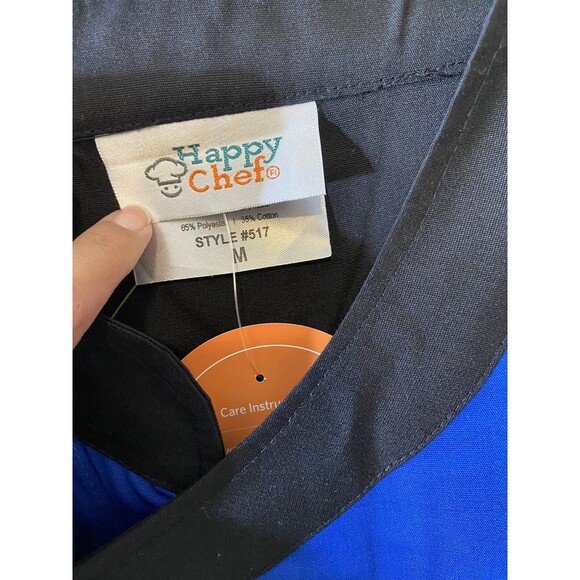 Happy Chef Uniform Shirt Lot Of 2 Mens Medium Blue Snap Button Front #517 New - Picture 3 of 9
